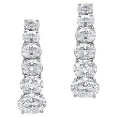 Estate Platinum Graduated Oval Diamond Drop Earrings
