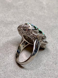 Estate Platinum Gray Opal Baguette Diamond Elongated Cocktail Ring 11.88ctw GIA