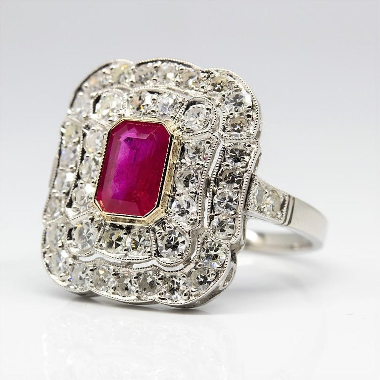 Estate Platinum Handmade Natural Ruby and Diamonds Ring For Sale at 1stdibs