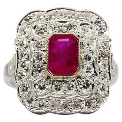 Art Deco Platinum Burma Ruby and Diamond Ring