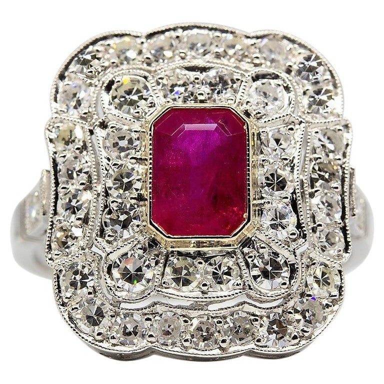 Estate Platinum Handmade Natural Ruby and Diamonds Ring For Sale at 1stdibs