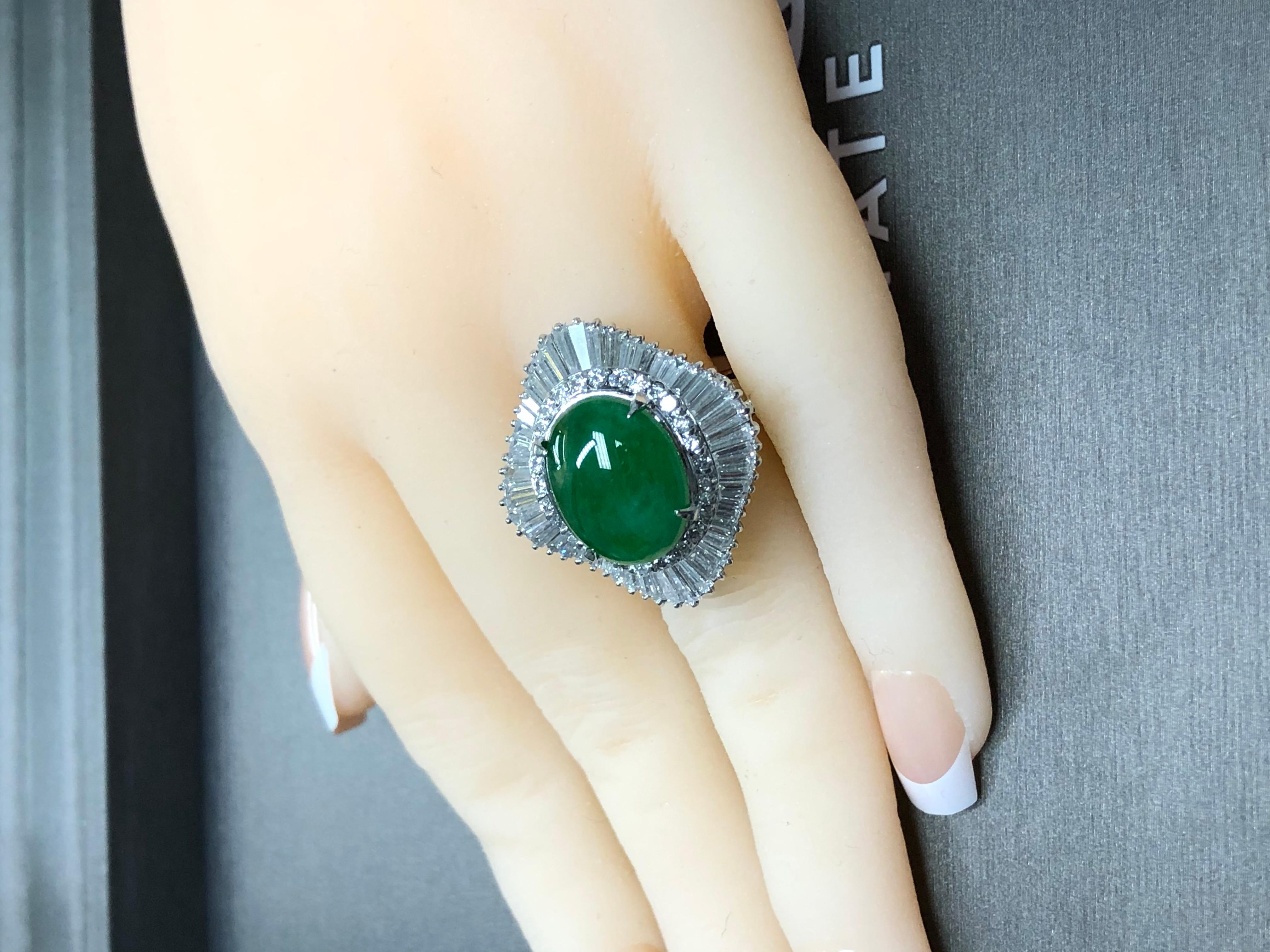 Estate Platinum Jade Baguette Diamond Ballerina Cocktail Ring GIA 13.56cttw 4