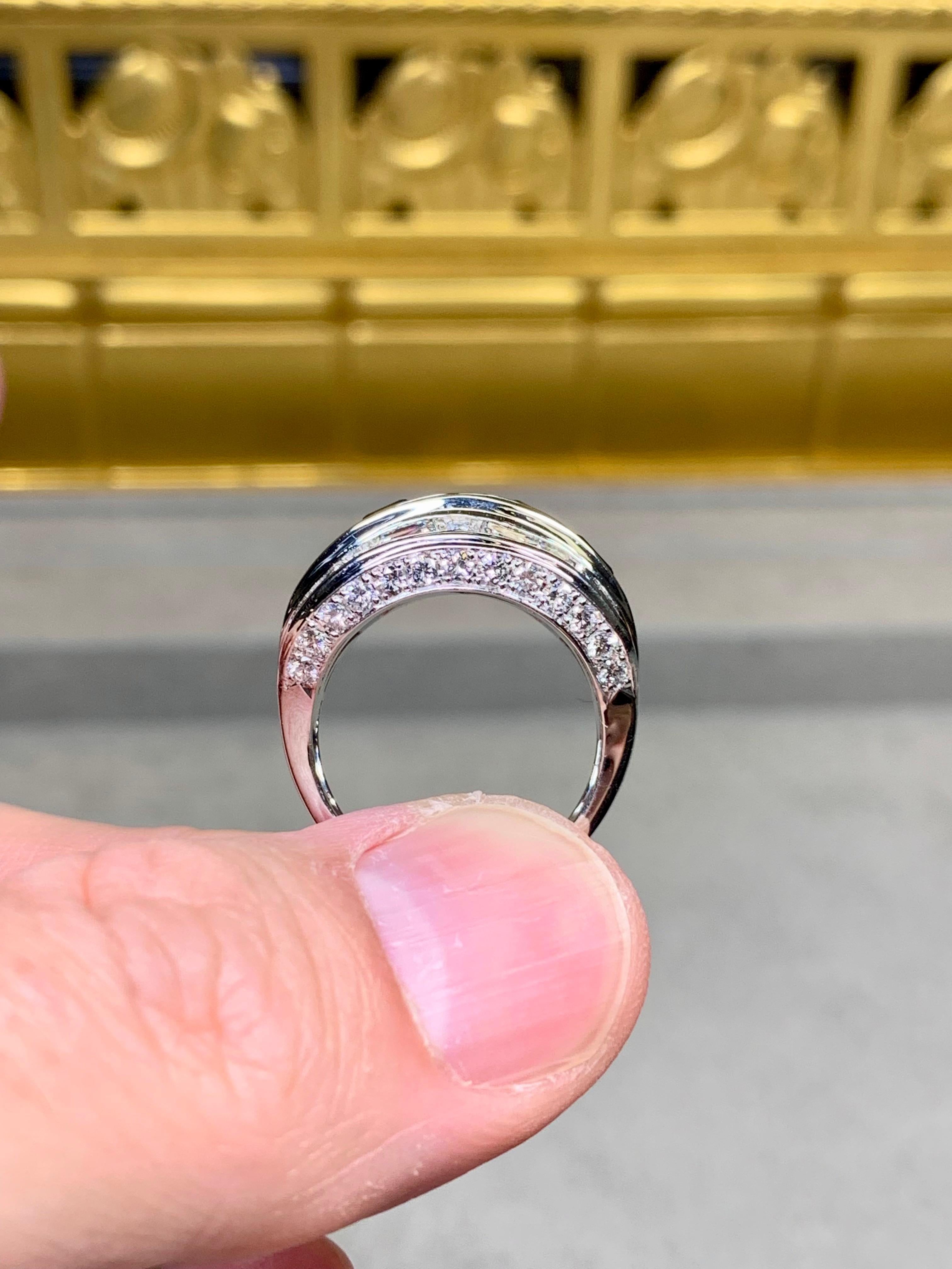 Estate Platinum Large Baguette Diamond Sapphire Wide Band Cocktail Ring 5.64ctw For Sale 2