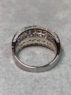 Estate Platin große Baguette Runde Diamant 3 Row Wide Band Cocktail Ring Sz 7