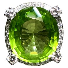 Estate Platinum LARGE Oval Peridot Diamond Cocktail Ring 19.61cttw Sz 6.5