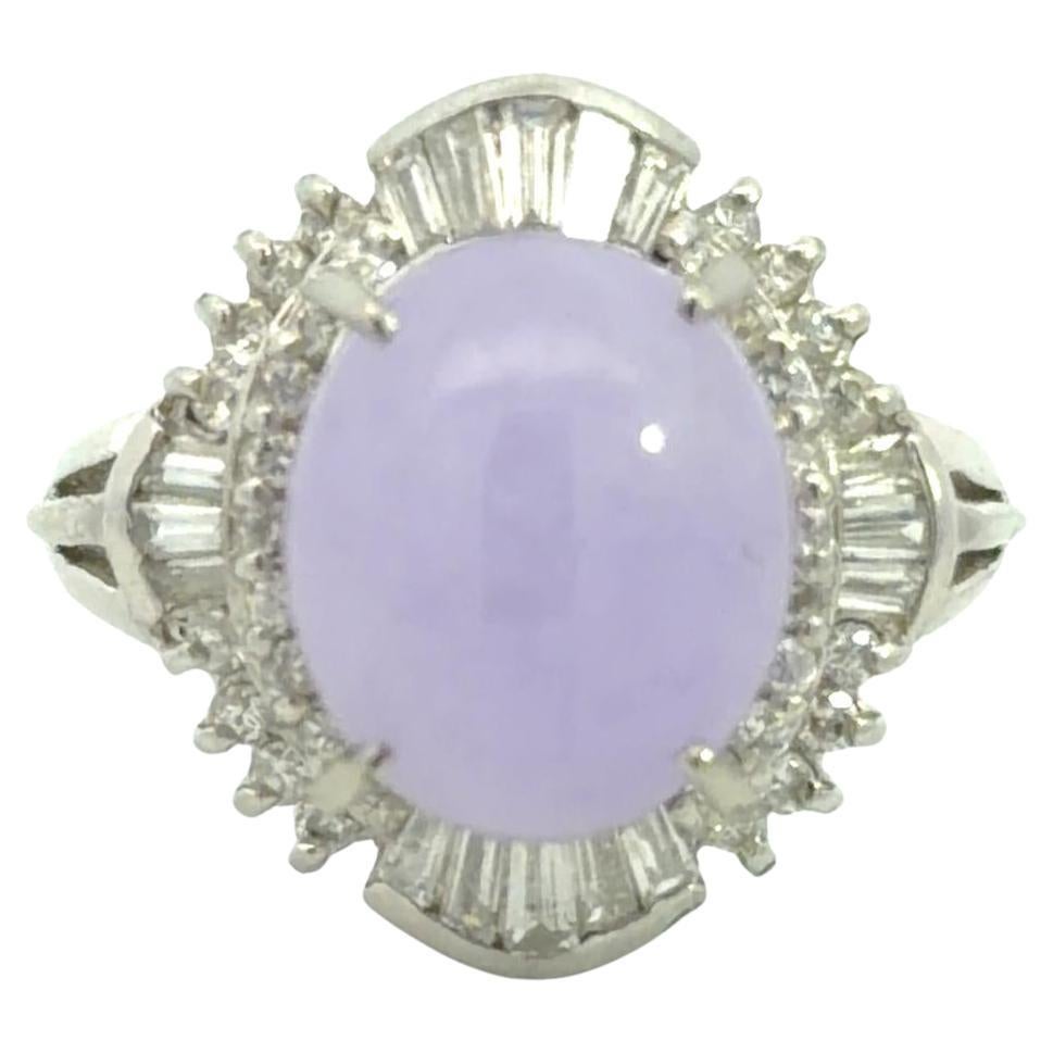 Estate Platinum Lavender Jade Diamond Ring en venta