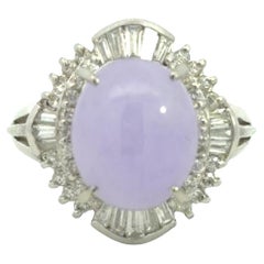 Estate Platinum Lavender Jade Diamond Ring