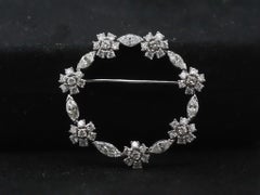 Estate Platinum Marquise and Round Diamond Circle Brooch - VHK#376a