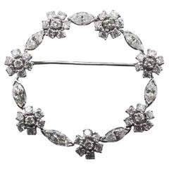 Estate Platinum Marquise and Round Diamond Circle Brooch - VHK#376a