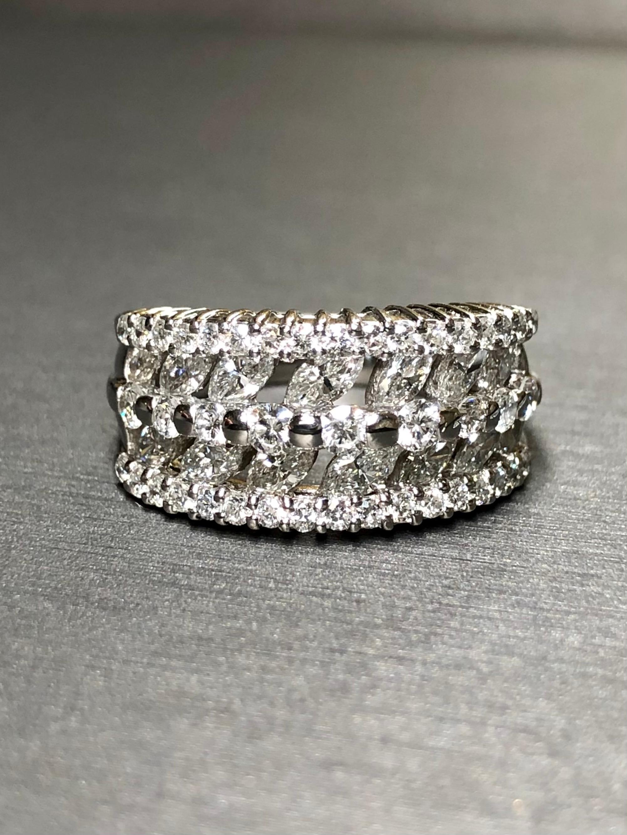 Estate Platinum Marquise Round Diamond Openwork Band Ring 2cttw Sz 6.5 In Excellent Condition For Sale In Winter Springs, FL