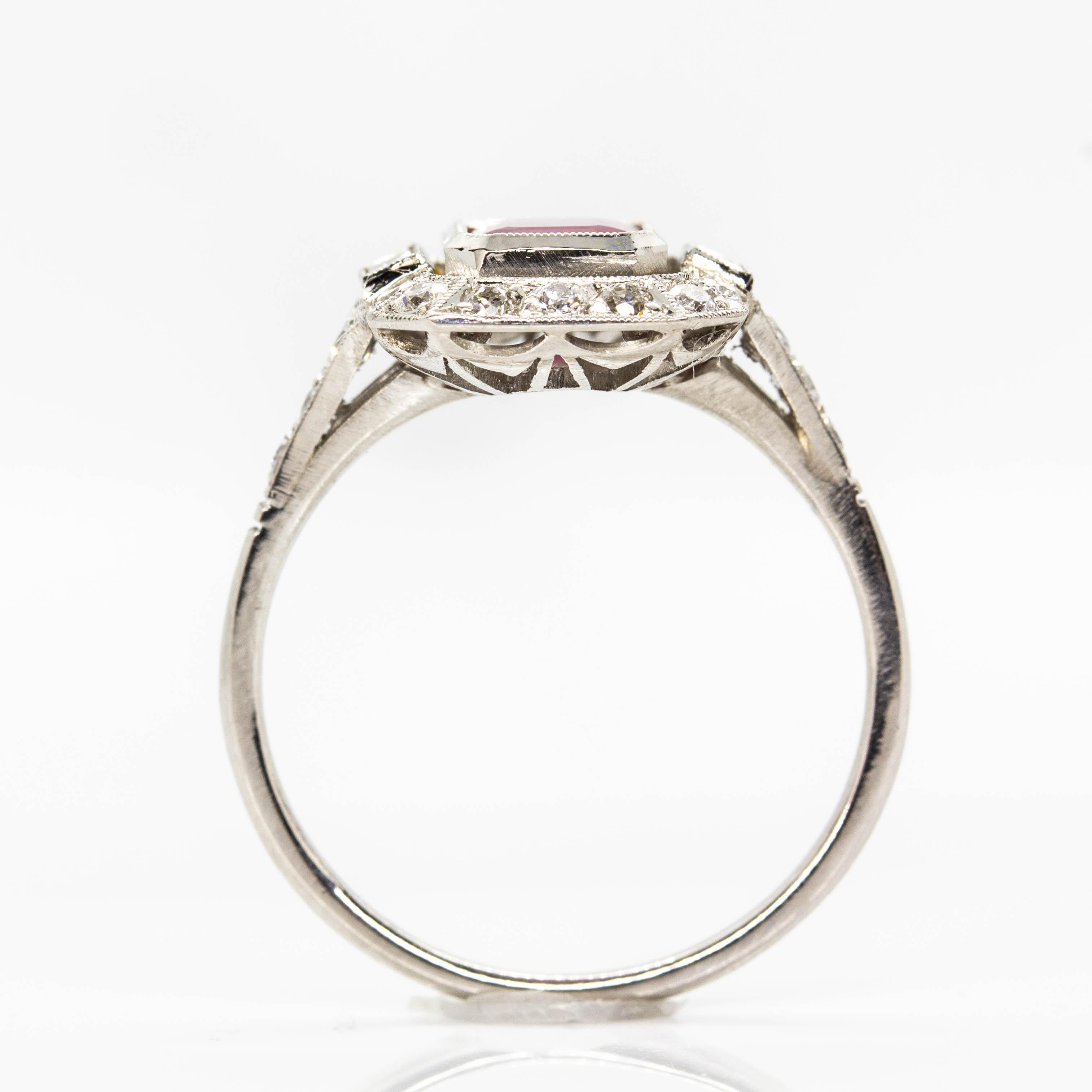Estate Platinum Natural Burma Ruby Engagement Ring  In Excellent Condition In Miami, FL