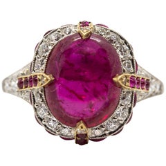 Estate Platinum Natural GIA Ruby and Diamonds Ring