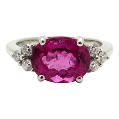 Estate Platinum Oval Pink Tourmaline and Diamond Fashion Ring