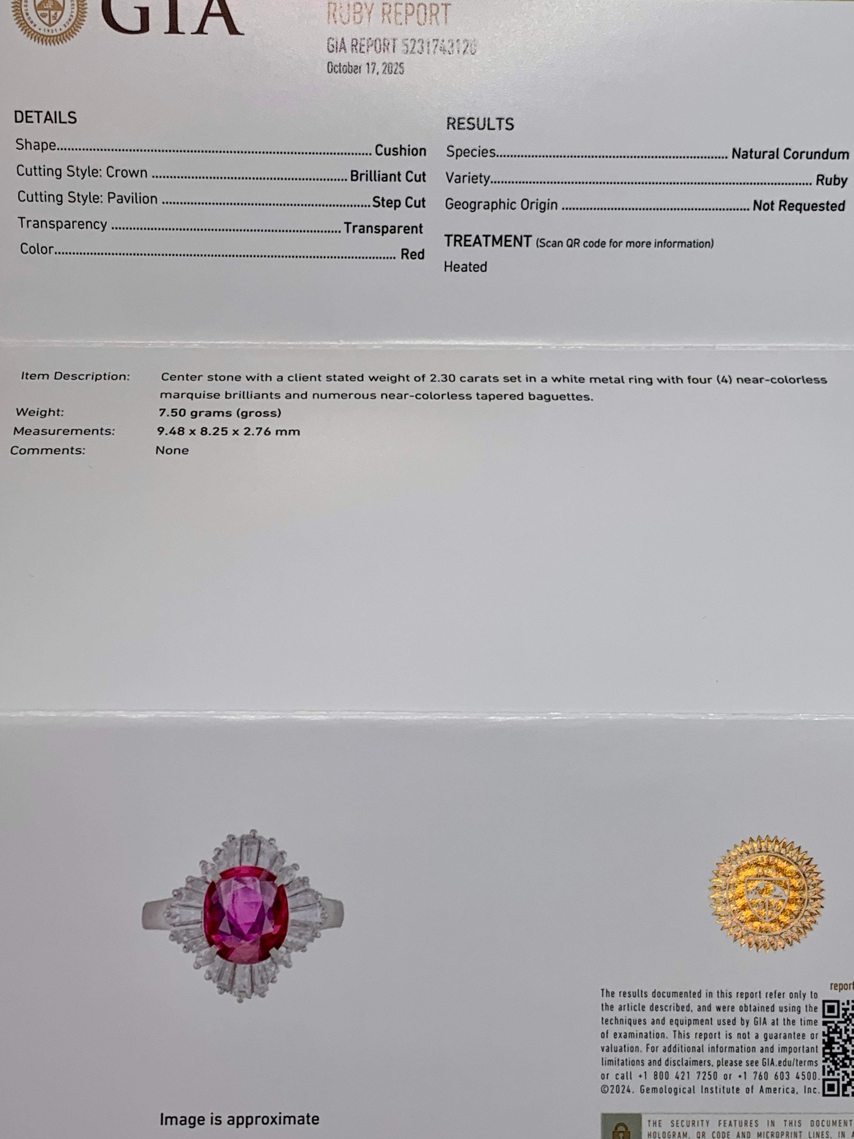 Estate Platinum Oval Ruby Baguette Marqusie Diamond Ballerina Cocktail Ring GIA en vente 4