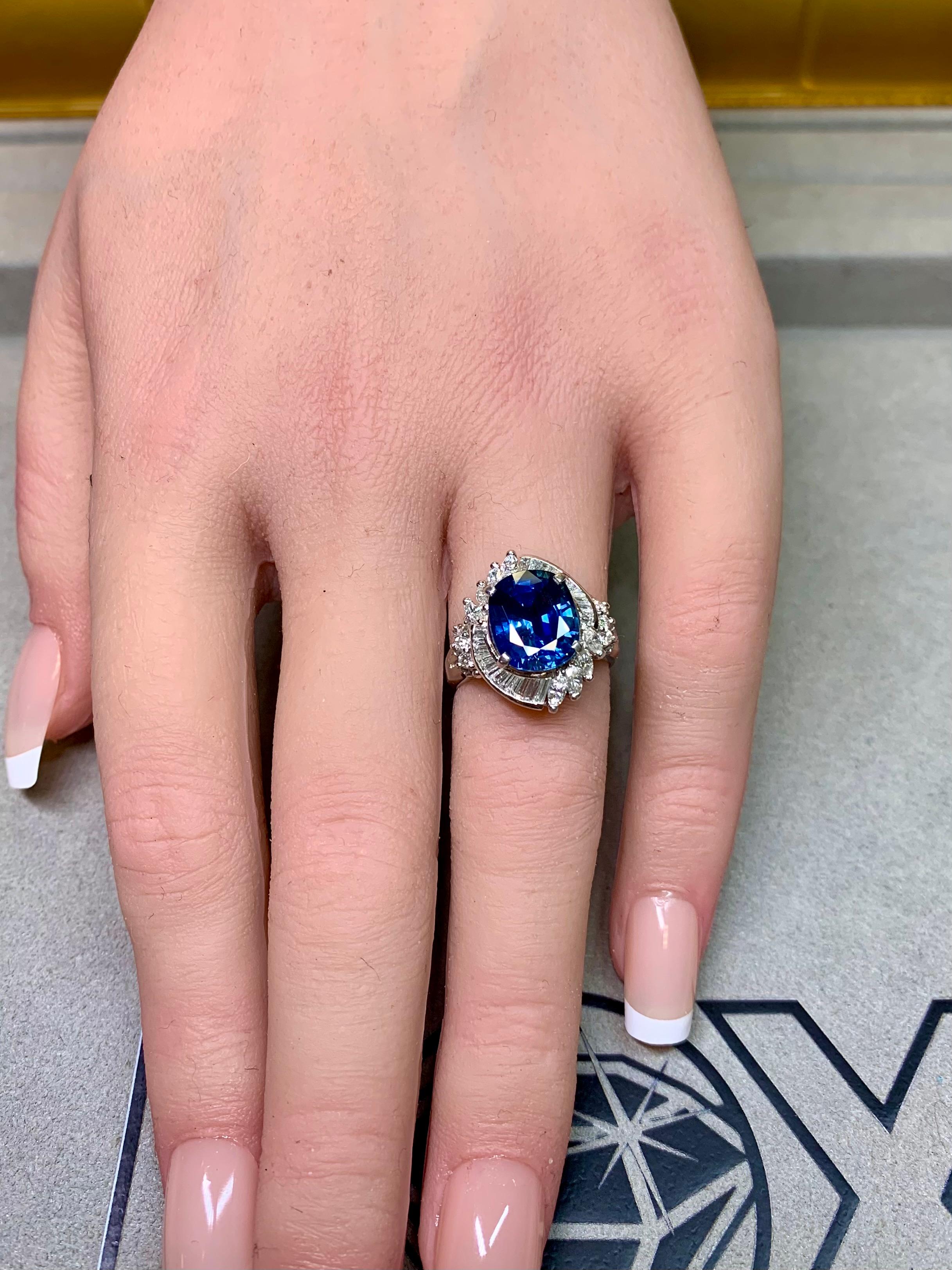 Estate Platinum Oval Sapphire Marquise Baguette Diamond Cocktail Ring 4.88ctw For Sale 4