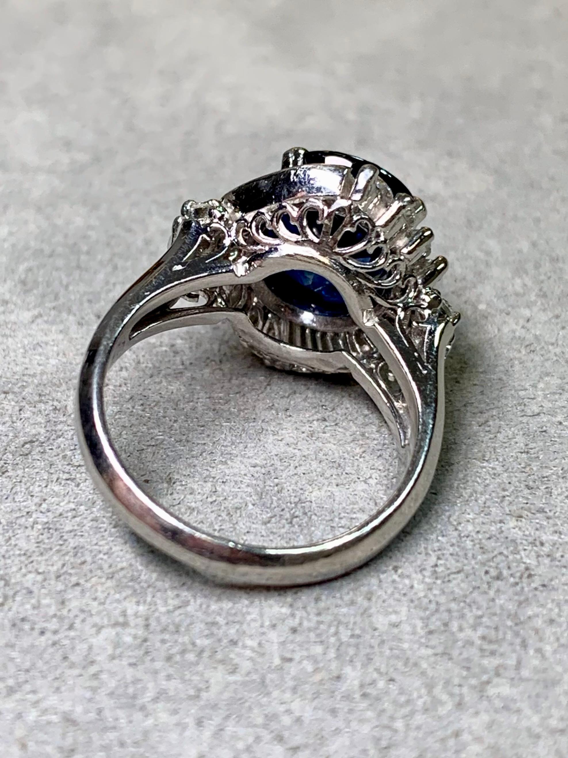 Women's or Men's Estate Platinum Oval Sapphire Marquise Baguette Diamond Cocktail Ring 4.88ctw For Sale