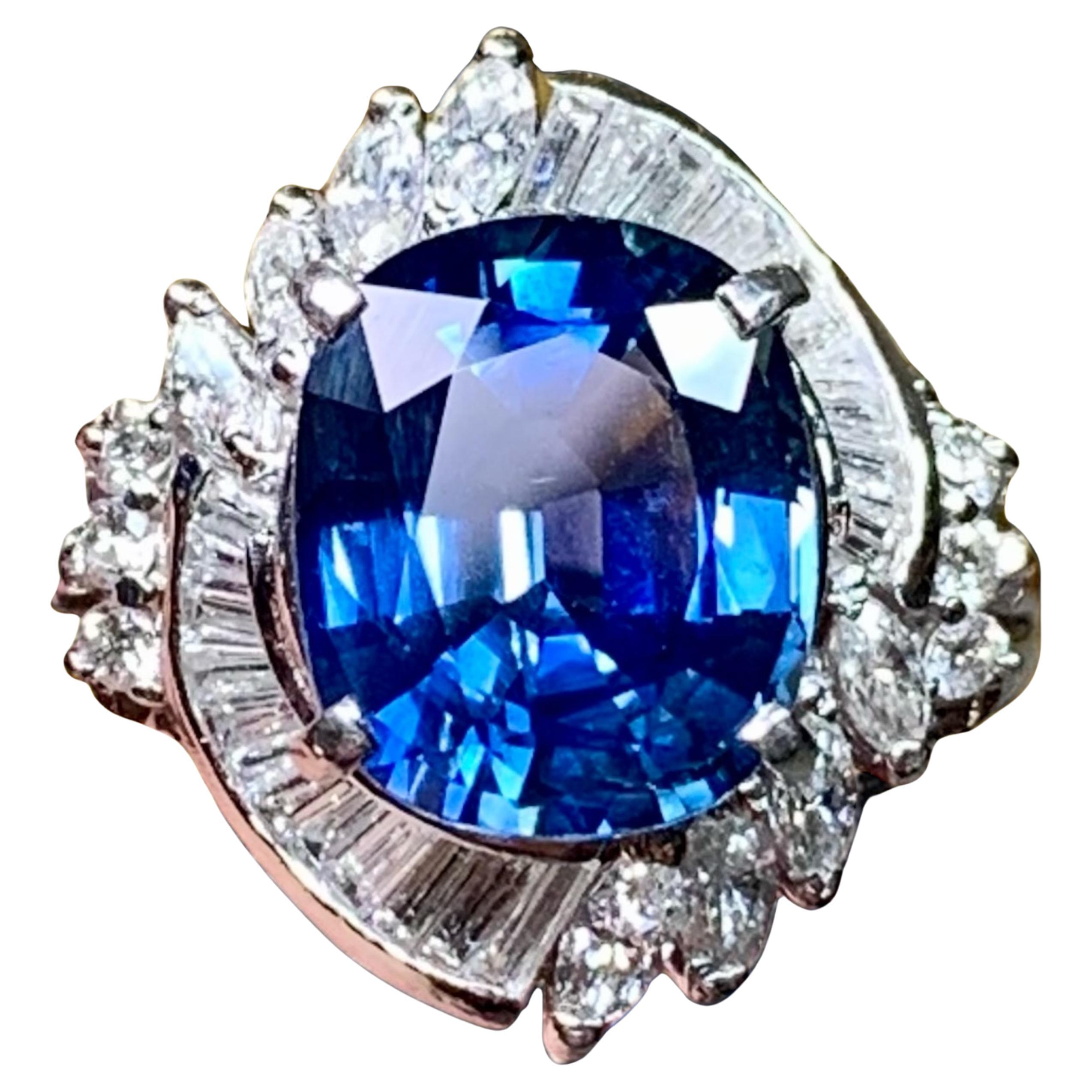 Estate Platinum Oval Sapphire Marquise Baguette Diamond Cocktail Ring 4.88ctw For Sale