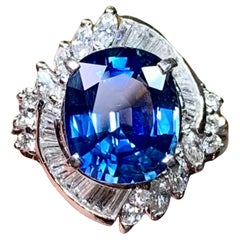 Estate Platinum Oval Sapphire Marquise Baguette Diamond Cocktail Ring 4.88ctw