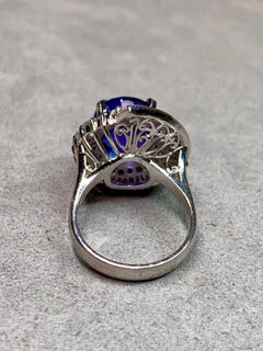 Estate Platinum Oval Tanzanite Baguette Diamond Swirl Cocktail Ring 10.32ctw