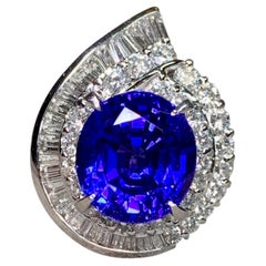 Estate Platinum Oval Tanzanite Baguette Diamond Swirl Cocktail Ring 10.32ctw