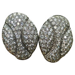 Retro Estate Platinum Pave Diamond Huggies Omega Back Earrings G Vs+ 5.50cttw