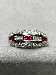 Estate Platinum Pave Round Princess Diamond Square Ruby Wide Band Ring 2.55ctw