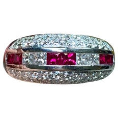 Estate Platinum Pave Round Princess Diamond Square Ruby Wide Band Ring 2.55ctw