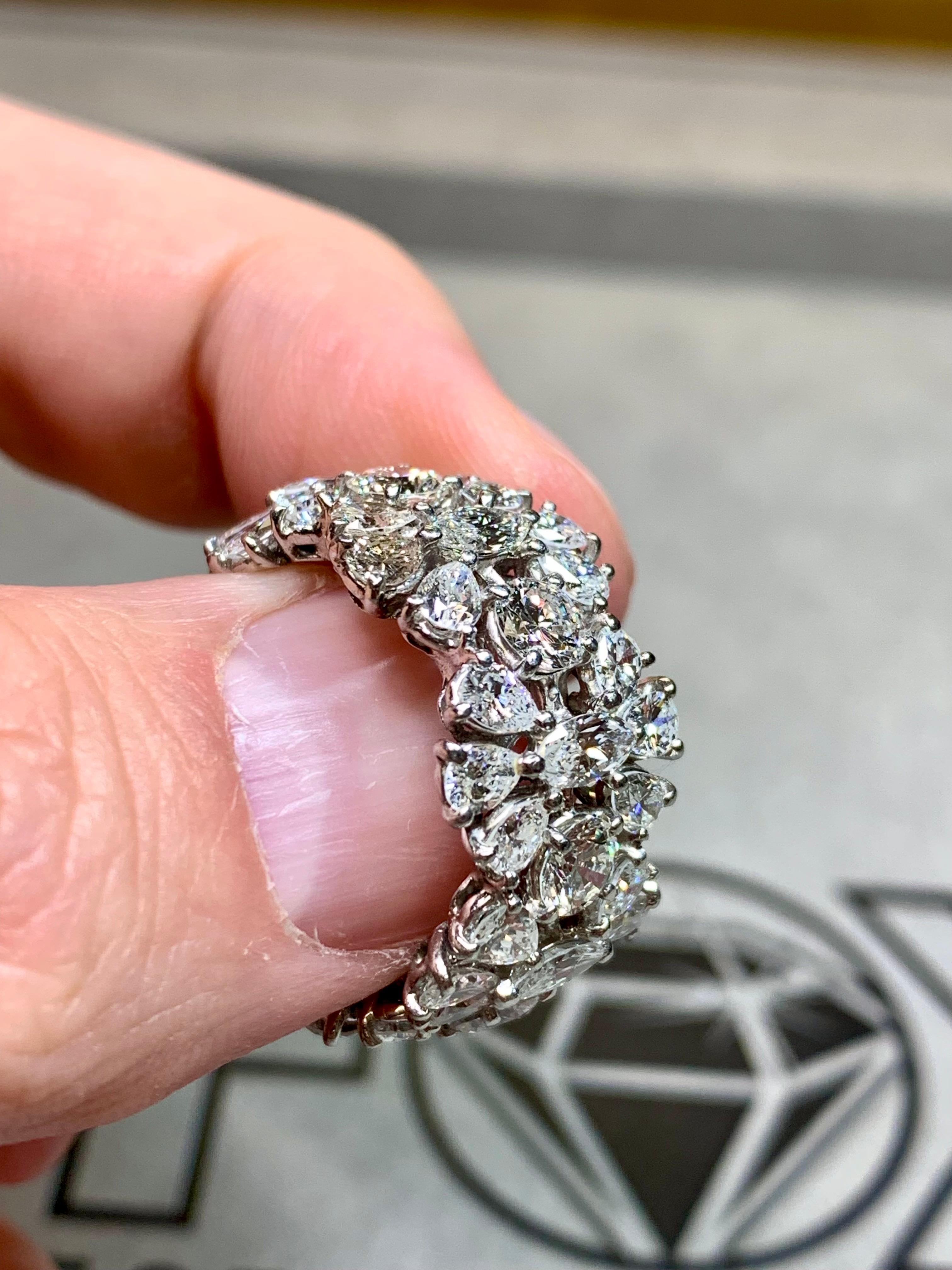 Estate Platino Pear Marquise Round Diamond Floral Wide Eternity Band 10ctw G Vs in vendita 5