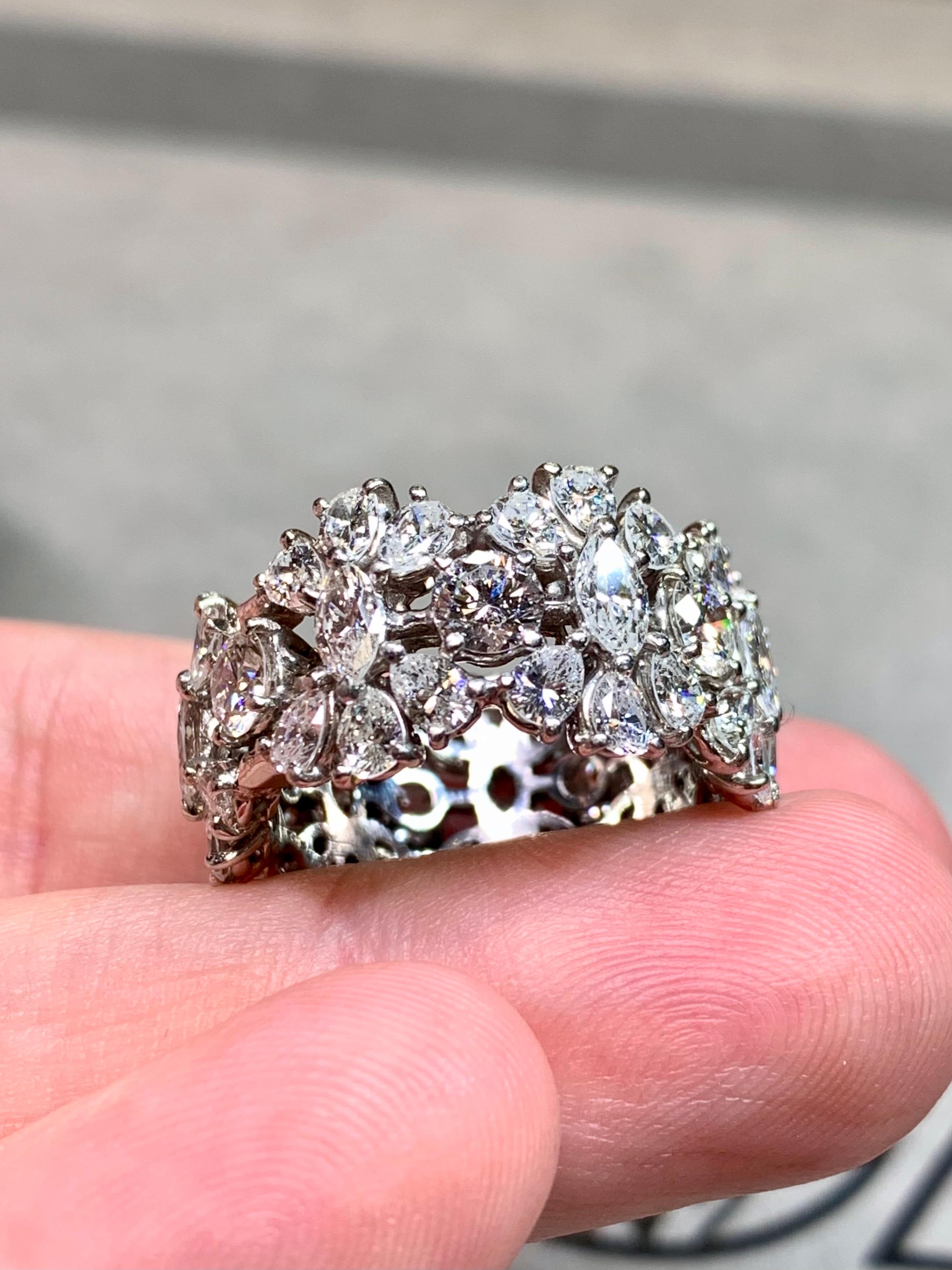 Estate Platino Pear Marquise Round Diamond Floral Wide Eternity Band 10ctw G Vs in vendita 6