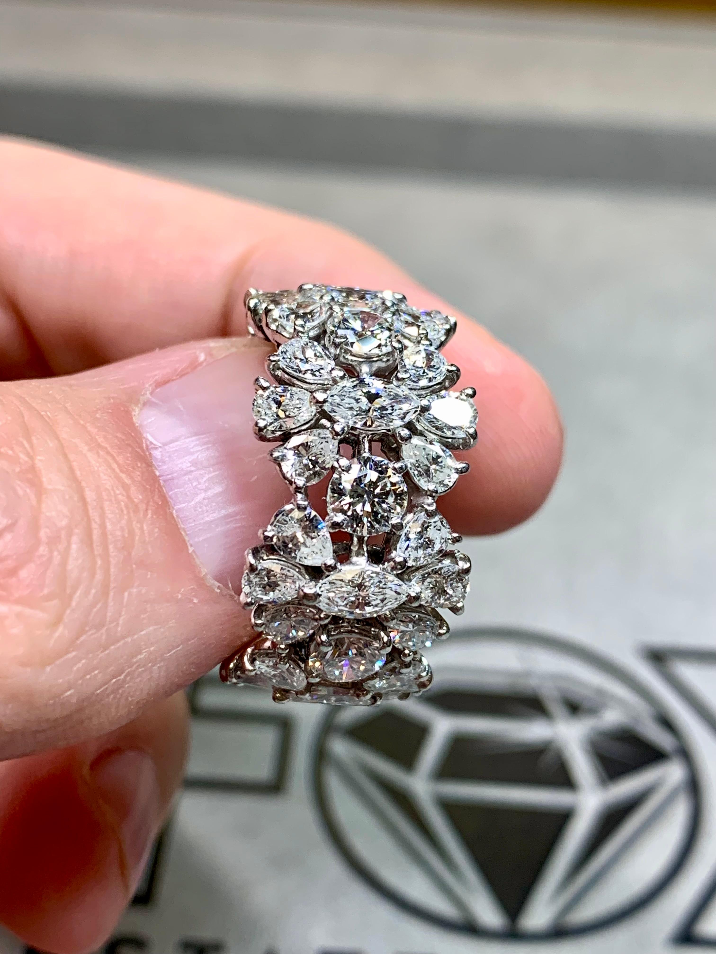 Contemporaneo Estate Platino Pear Marquise Round Diamond Floral Wide Eternity Band 10ctw G Vs in vendita