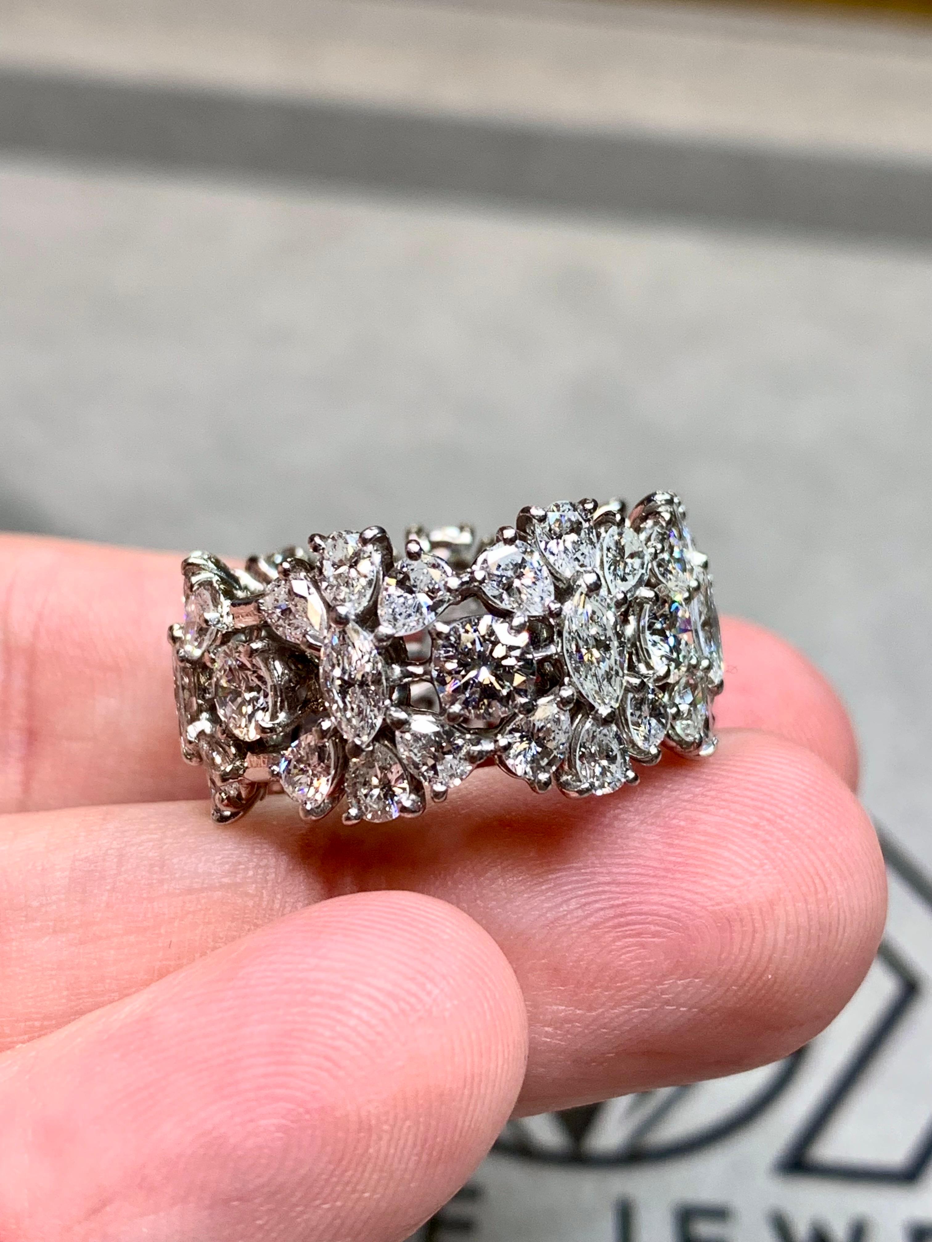 da uomo o donna Estate Platino Pear Marquise Round Diamond Floral Wide Eternity Band 10ctw G Vs in vendita