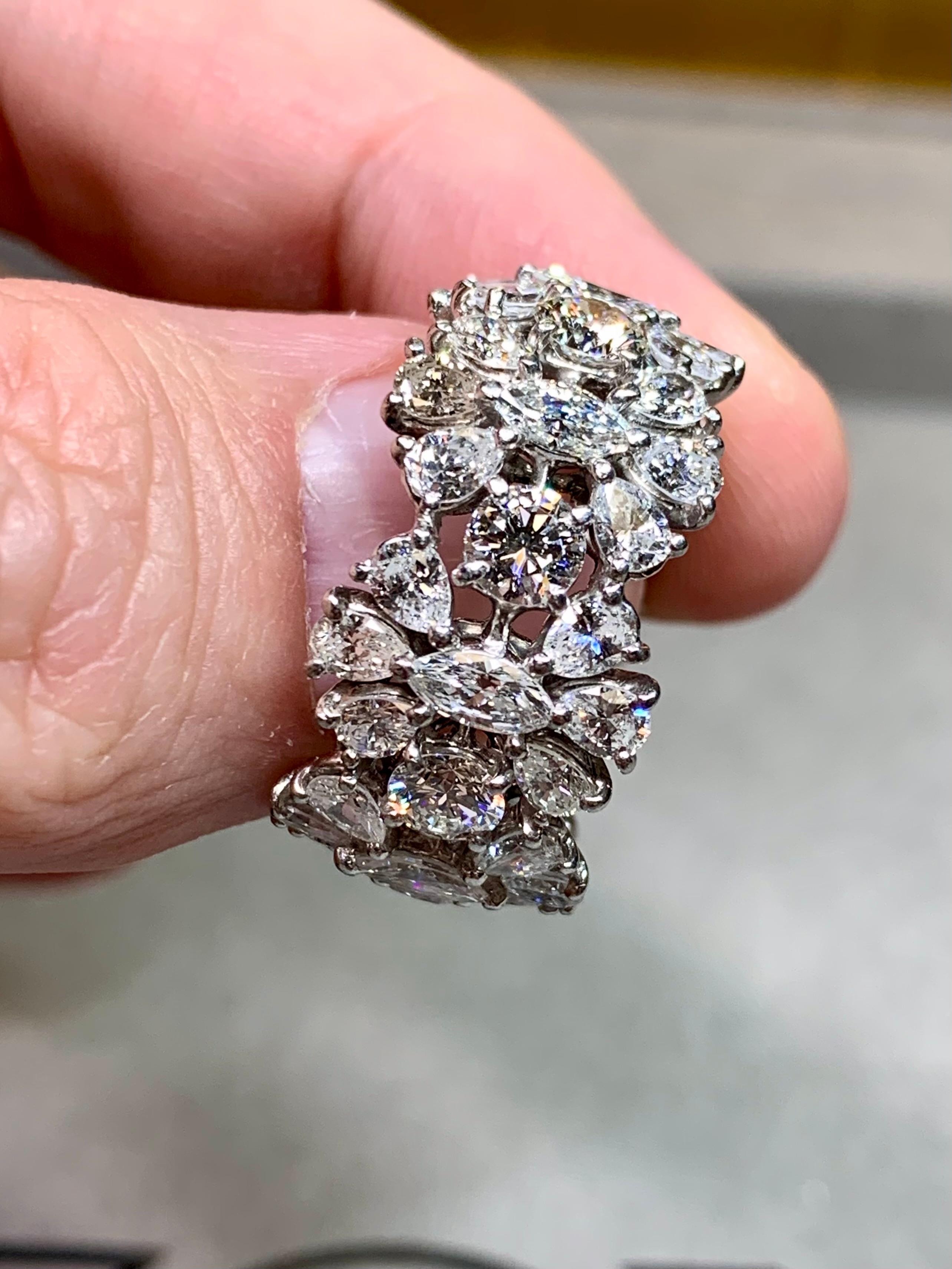 Estate Platino Pear Marquise Round Diamond Floral Wide Eternity Band 10ctw G Vs in vendita 2