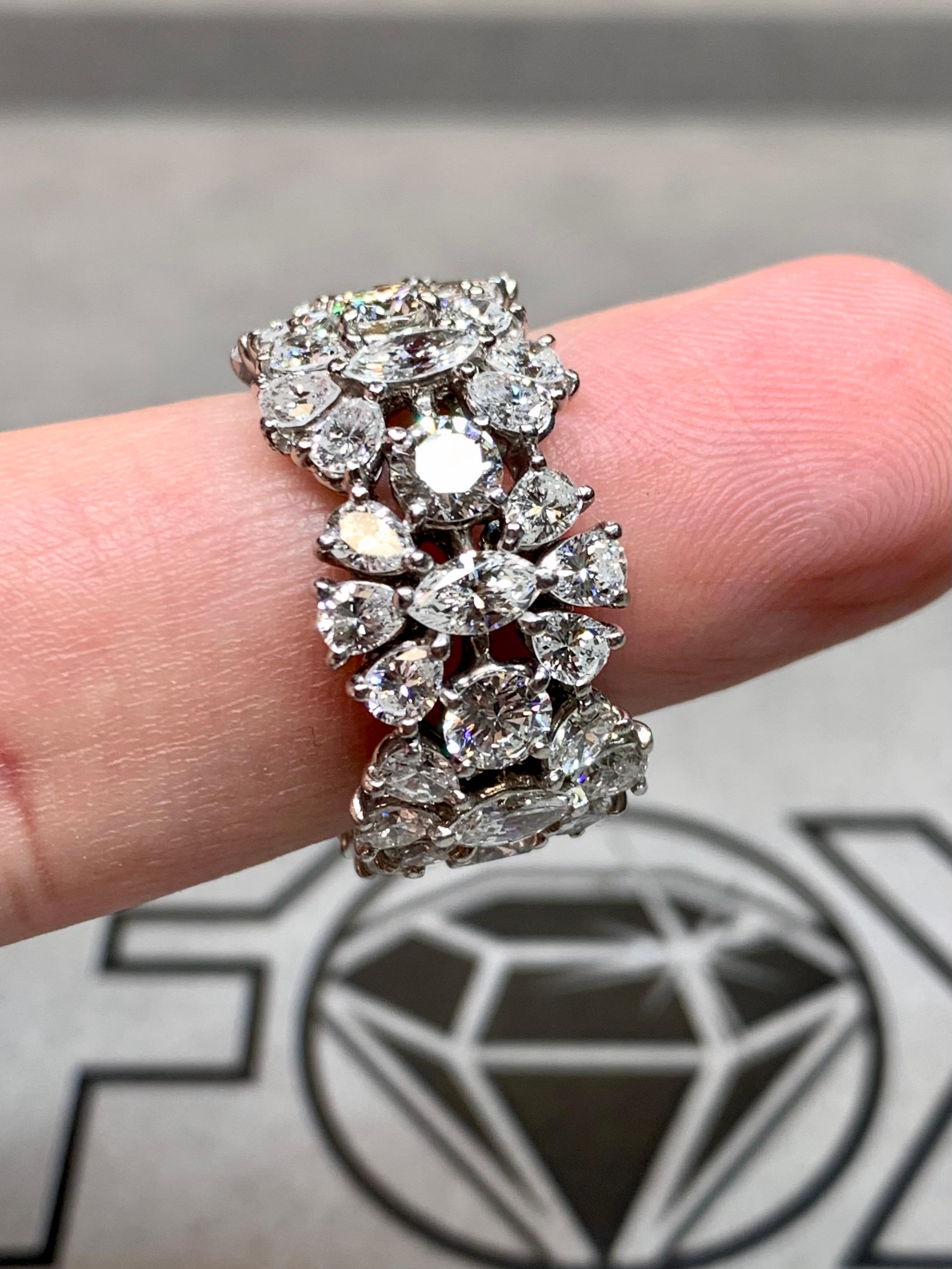 Estate Platino Pear Marquise Round Diamond Floral Wide Eternity Band 10ctw G Vs in vendita 3