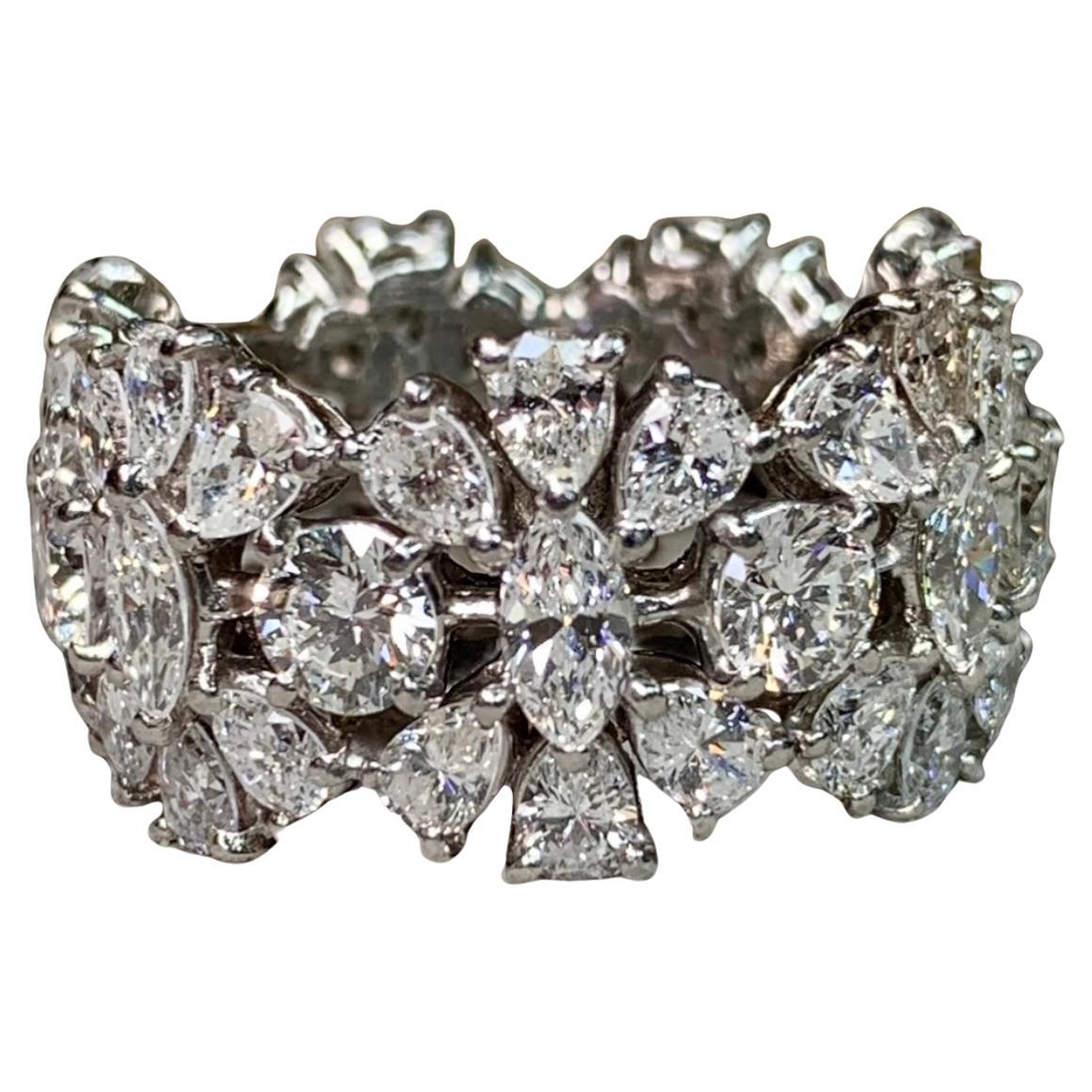 Estate Platino Pear Marquise Round Diamond Floral Wide Eternity Band 10ctw G Vs in vendita