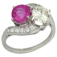 Estate Platinum Pink Sapphire & Diamond "Moi et Toi" Bypass Ring