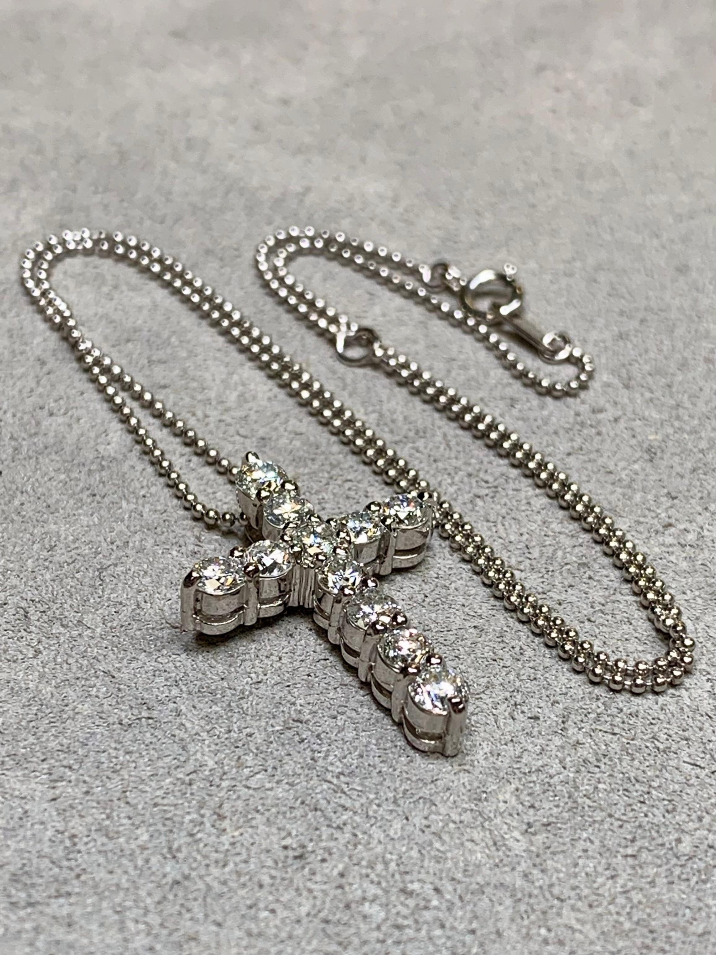 Art Deco Estate Platinum Prong Set Diamond Cross Pendant Necklace 1.50ctw For Sale