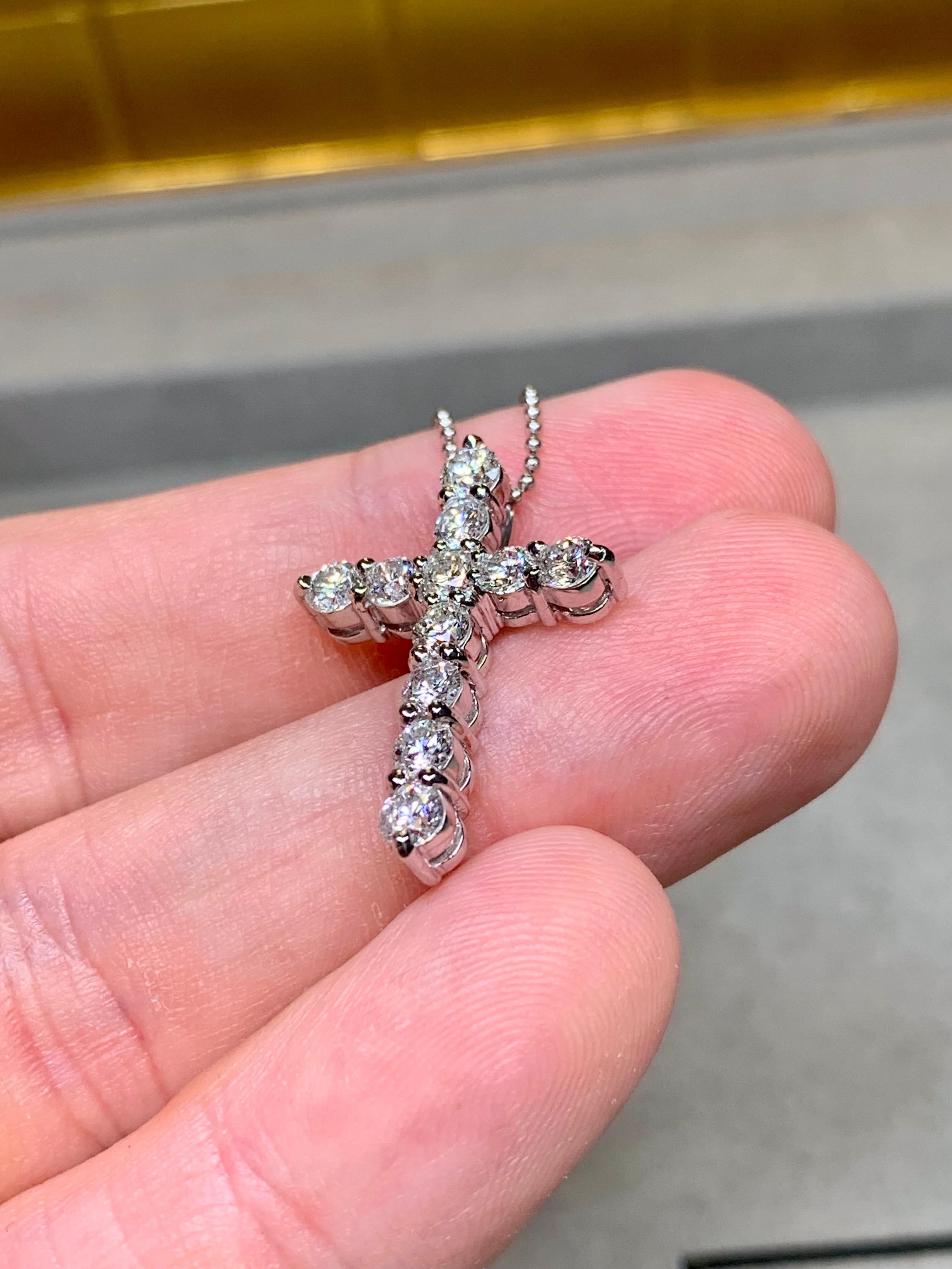 Women's or Men's Estate Platinum Prong Set Diamond Cross Pendant Necklace 1.50ctw For Sale