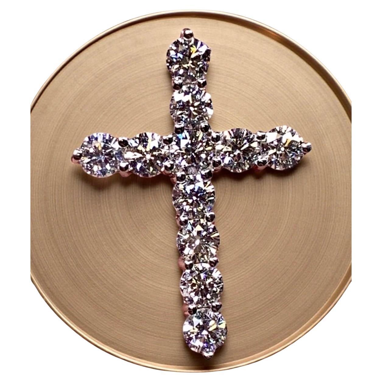 Estate Platinum Prong Set Round Diamond Cross Pendant Necklace 2.01ctw 18”