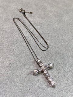 Estate Platinum Prong Set Round Diamond Cross Pendant Necklace 3ctw 18”