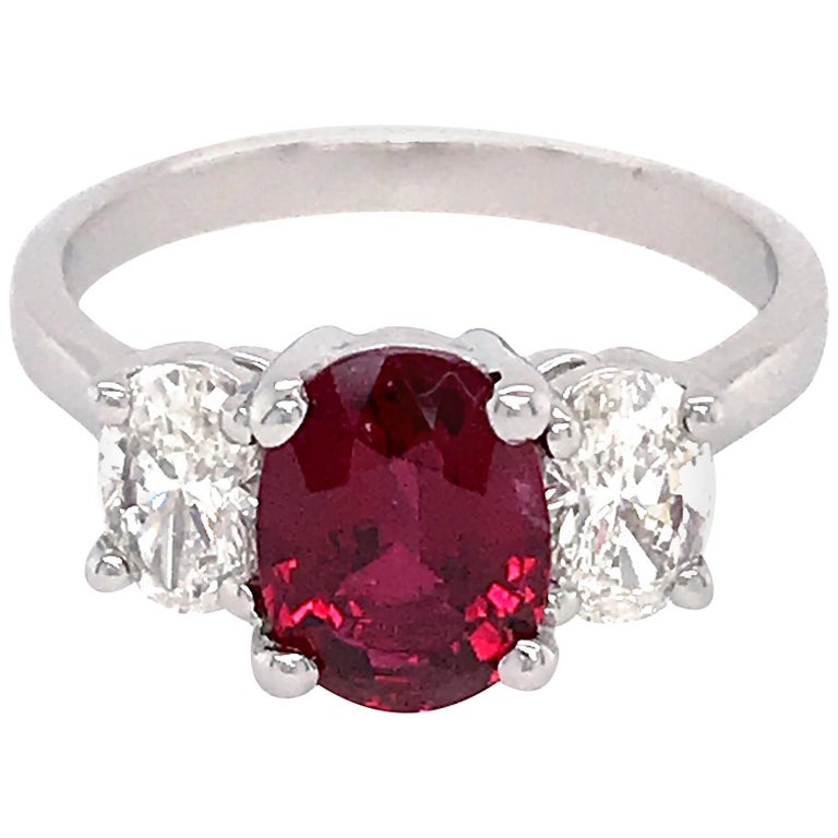 Estate Platinum Ruby and Diamond Engagement Ring For Sale at 1stDibs