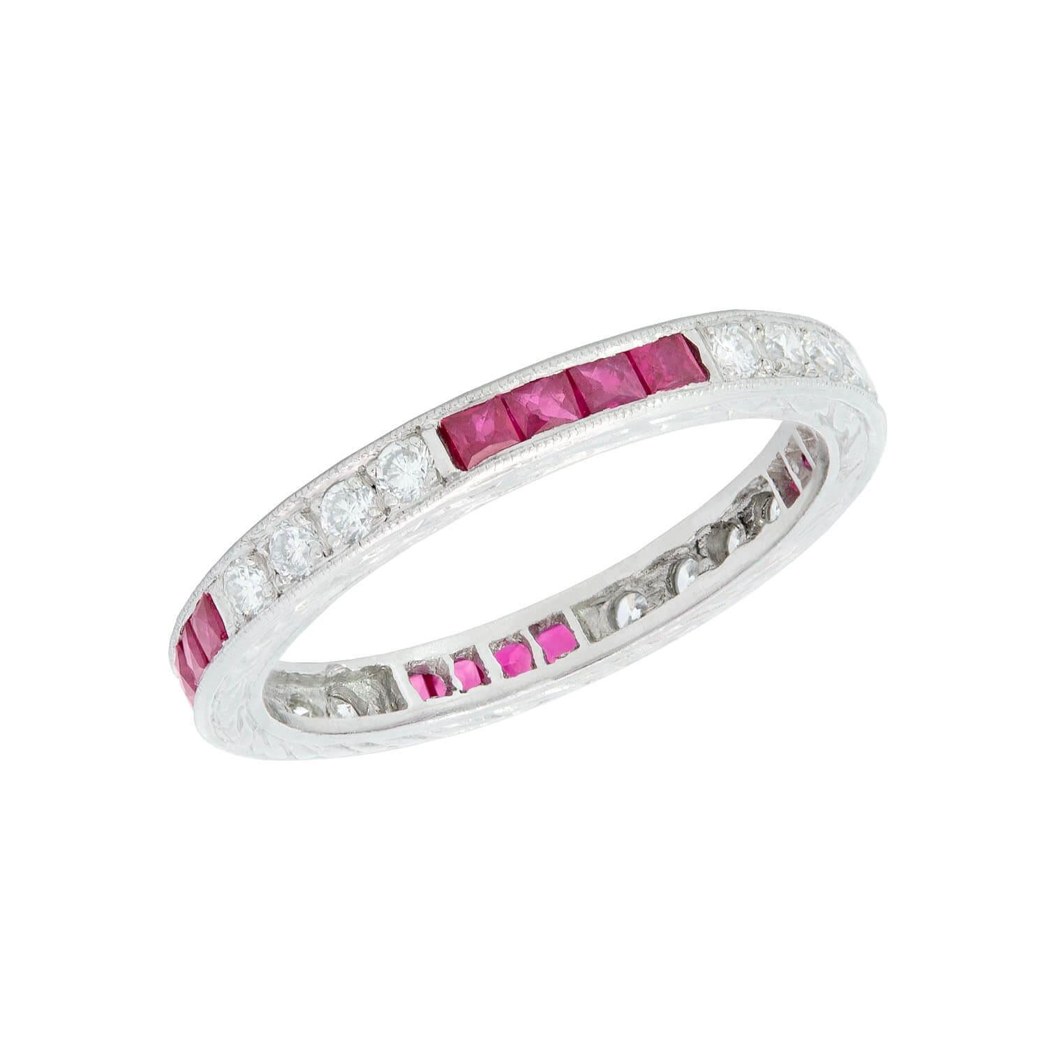 Estate Platinum Ruby and Diamond Eternity Band For Sale