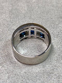 Estate Platinum Sapphire and Baguette Diamond Wide Band Cocktail Ring 5.80ctw