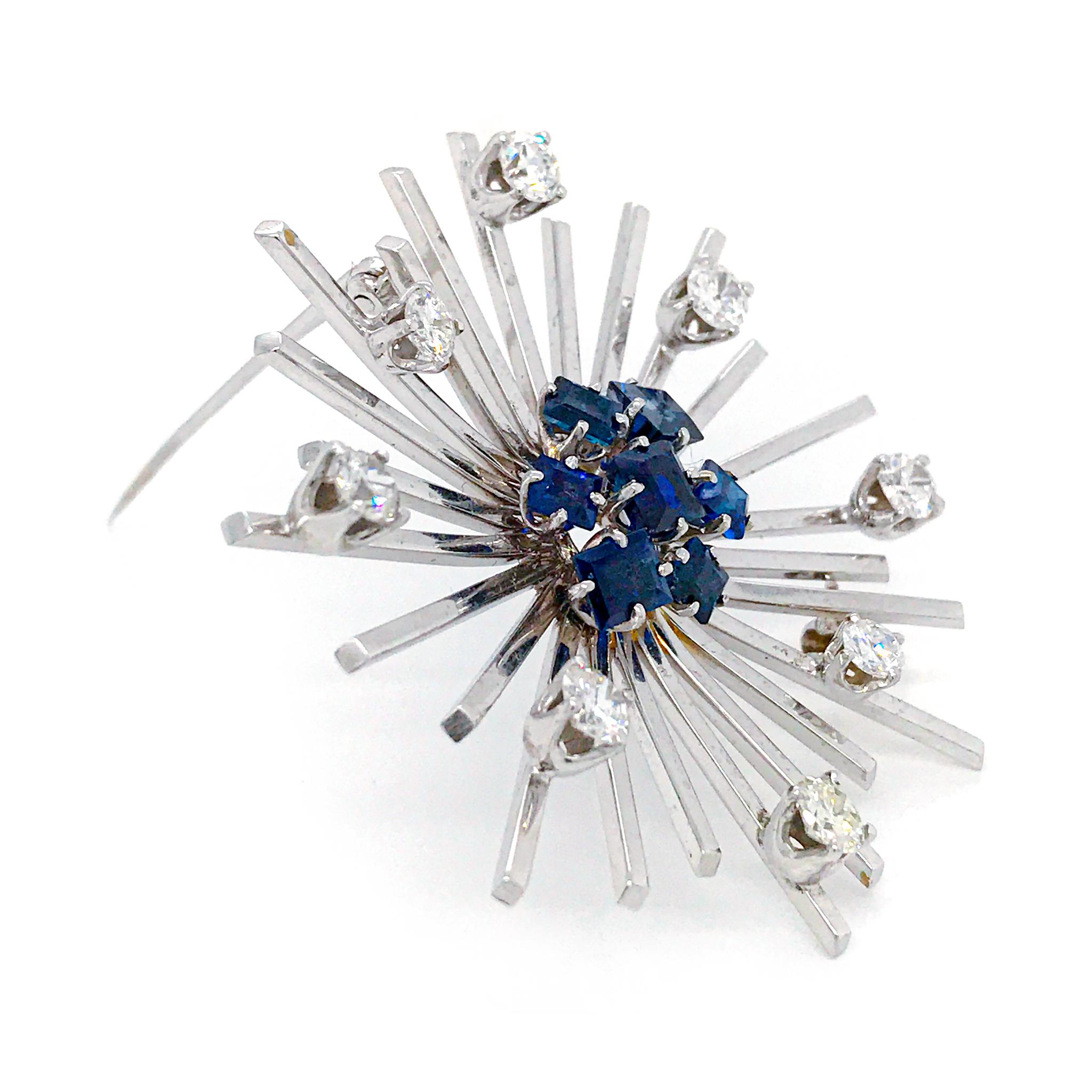 Estate Platinum Sapphire and Diamond Brooch In Excellent Condition For Sale In New York, NY