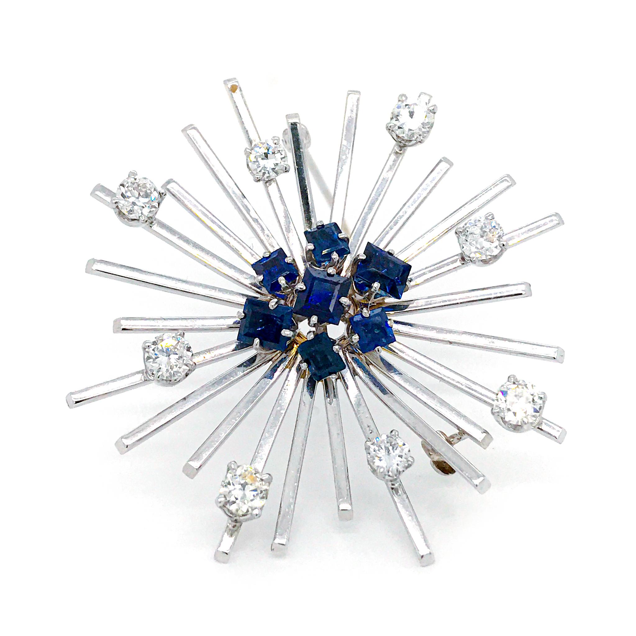 Women's Estate Platinum Sapphire and Diamond Brooch For Sale