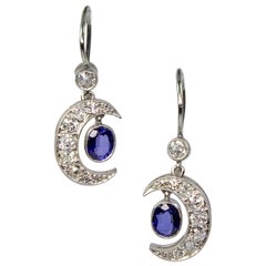 Estate Platinum Sapphire and Diamond Earrings