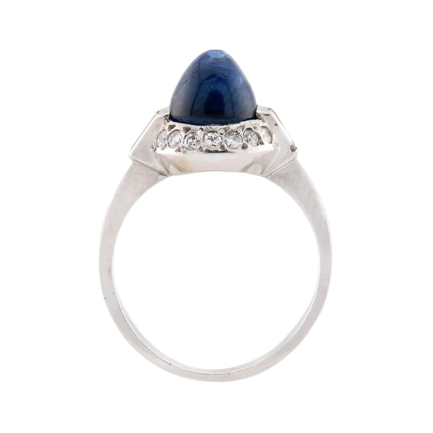 Bullet Cut Estate Platinum Sapphire and Diamond Halo Ring For Sale