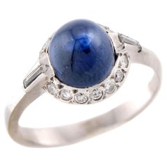 Estate Platinum Sapphire and Diamond Halo Ring