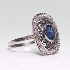 Estate Platinum Sapphire and Diamond Ring