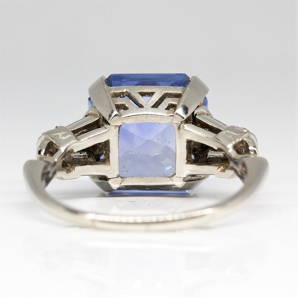 Art Deco Estate Platinum Sapphire and Diamonds Ring