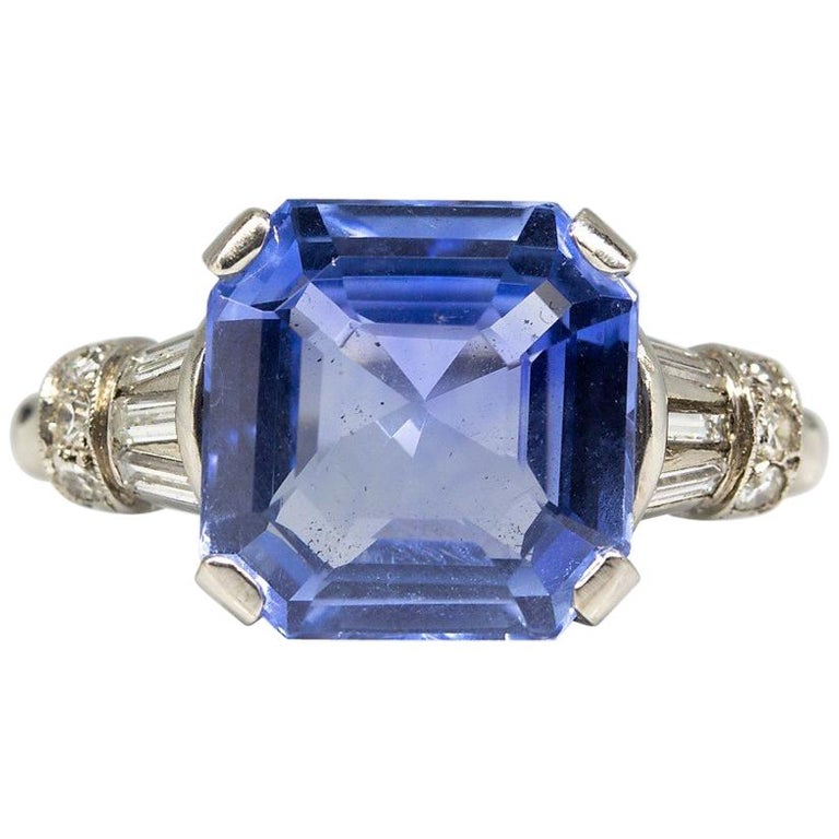 Estate Platinum Sapphire and Diamonds Ring at 1stDibs